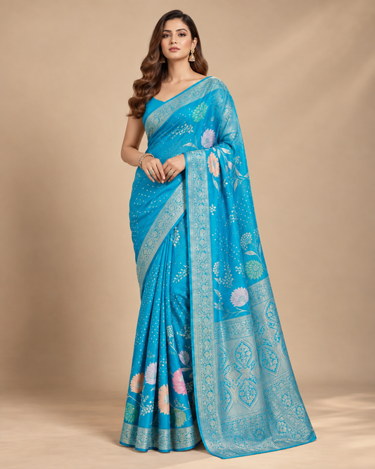 Aqua Blue Premium Silk Banarasi Saree For Women