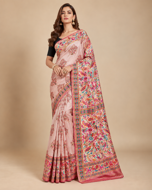 Pastel Pink Multicolour Border Saree