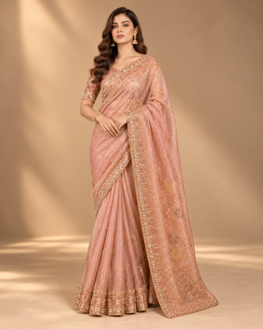 Peach Premium Banarasi Saree For Women