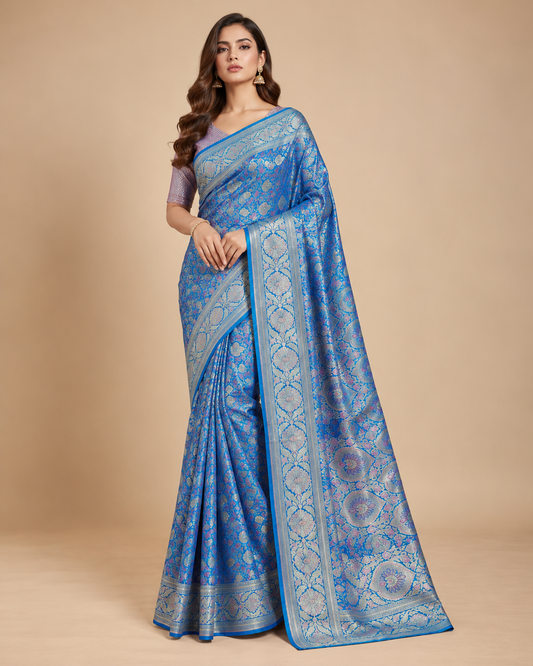 Blue Premium Silk Banarasi Saree For Women
