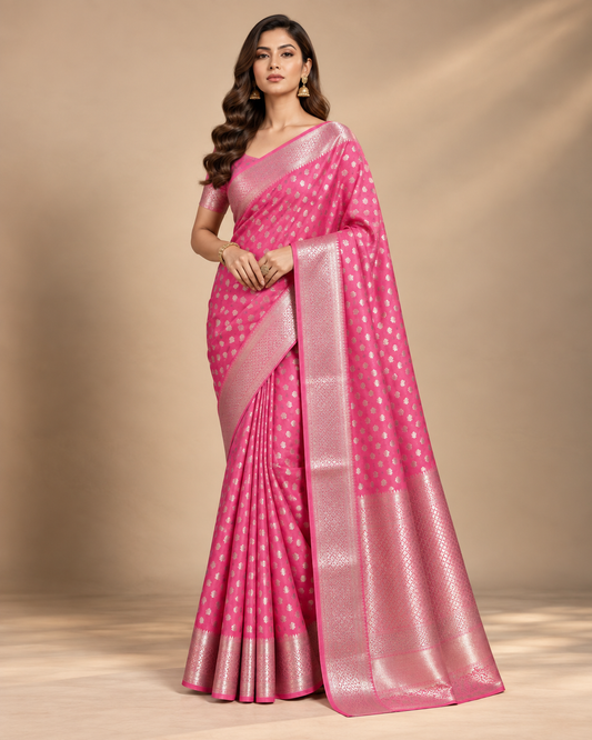 Blush Pink Polka Dot Designer Saree