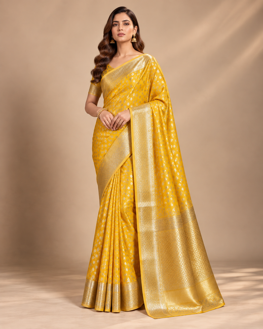 Golden Vibrant Yellow Banarasi Saree