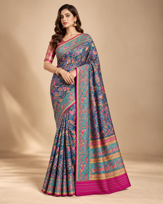 Royal Blue & Teal Designer Saree