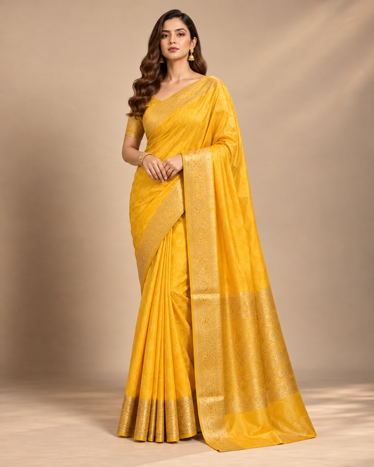 Royal Golden Yellow Woven Saree
