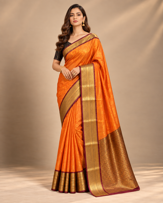 Royal Orange & Gold Banarasi Saree