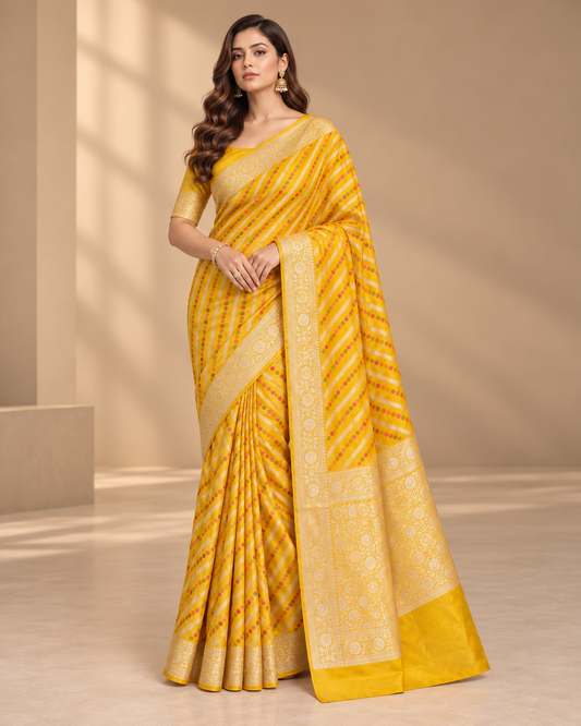Yellow Premium Silk Banarasi Saree For Women